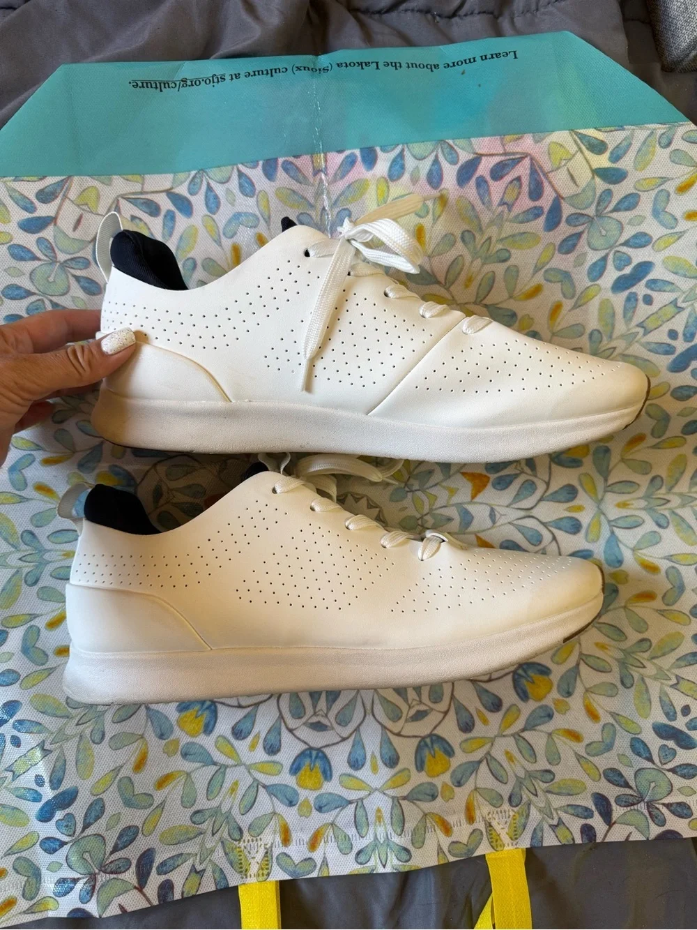 Steve Madden White Perforated Lace-Up Sneakers with Navy Lining